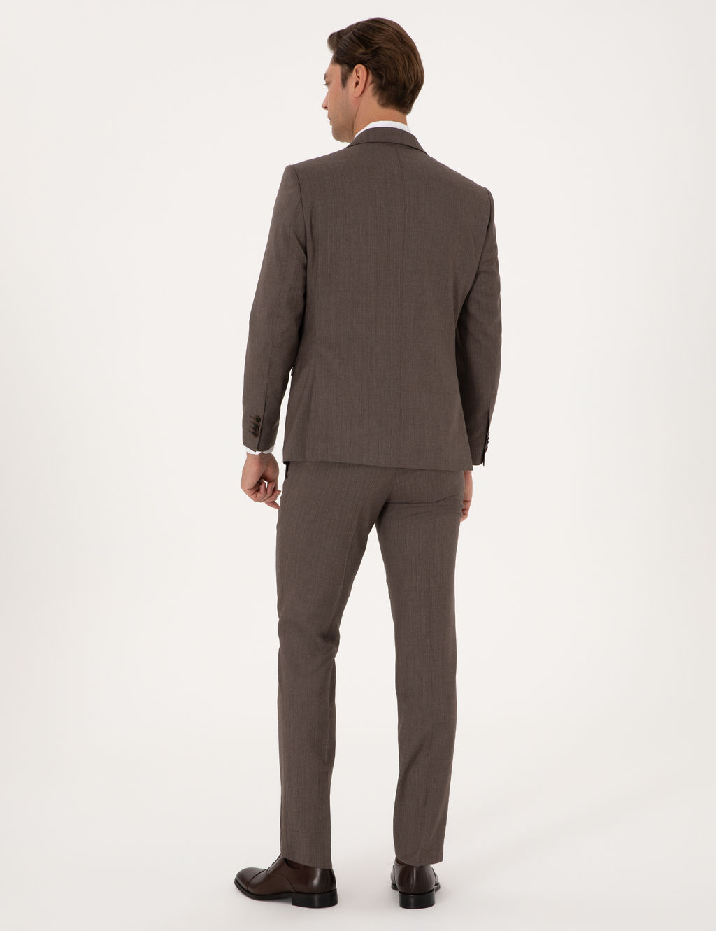 Kahverengi Slim Fit %100 Y_n _izgili Tak_m Elbise