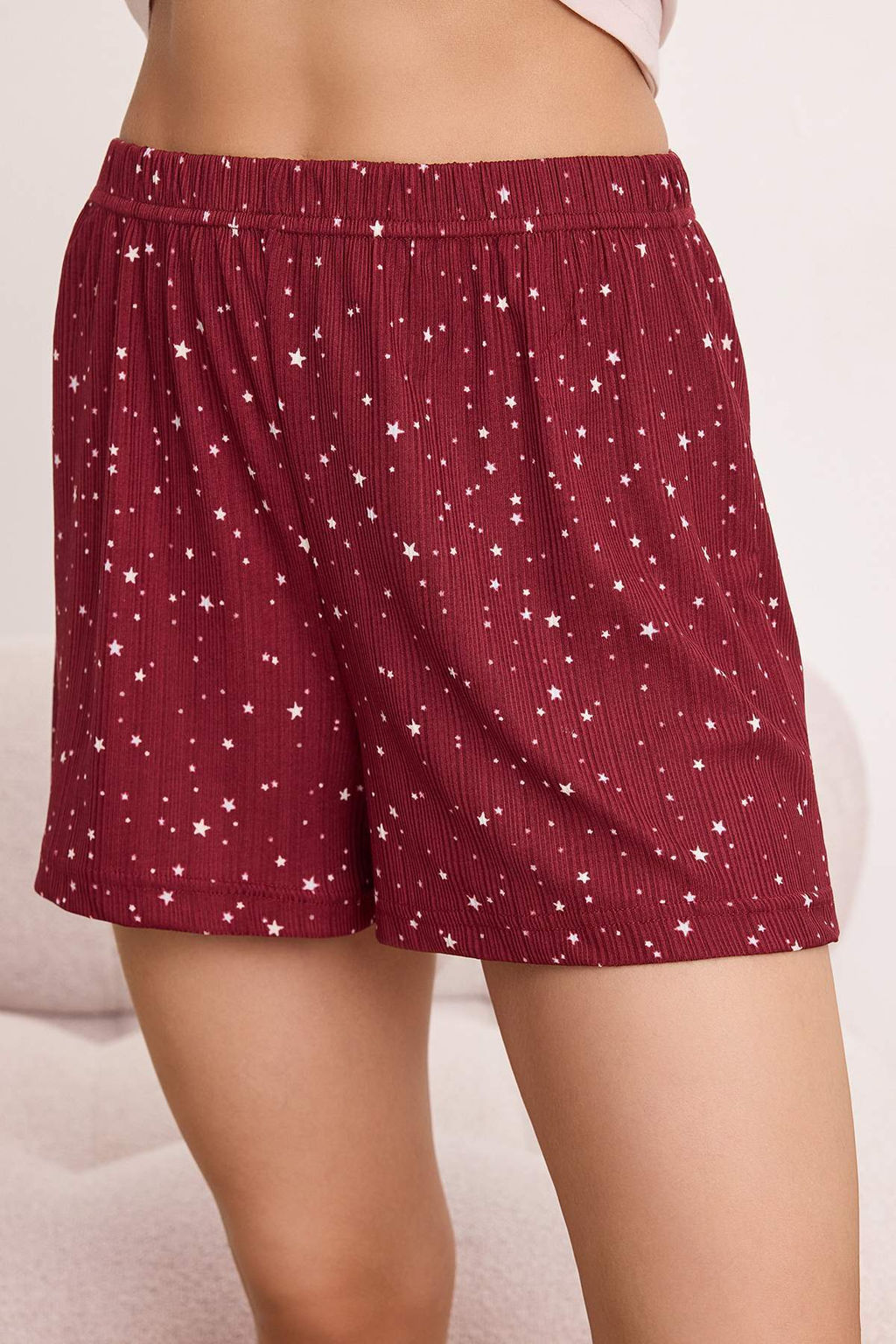 Trendyolmilla Mavi %100 Pamuklu Y?ld?z Desenli Sortlu Orme Pijama Tak?m? THMSS24PT00202  фото 16