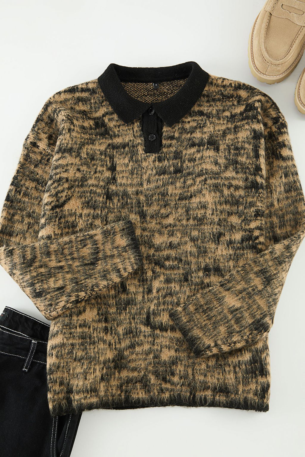 TRENDYOL MAN Cok Renkli Oversize Polo Yaka Duz Triko Kazak TMNAW25KZ00079 - Trendyolmilla фото 5