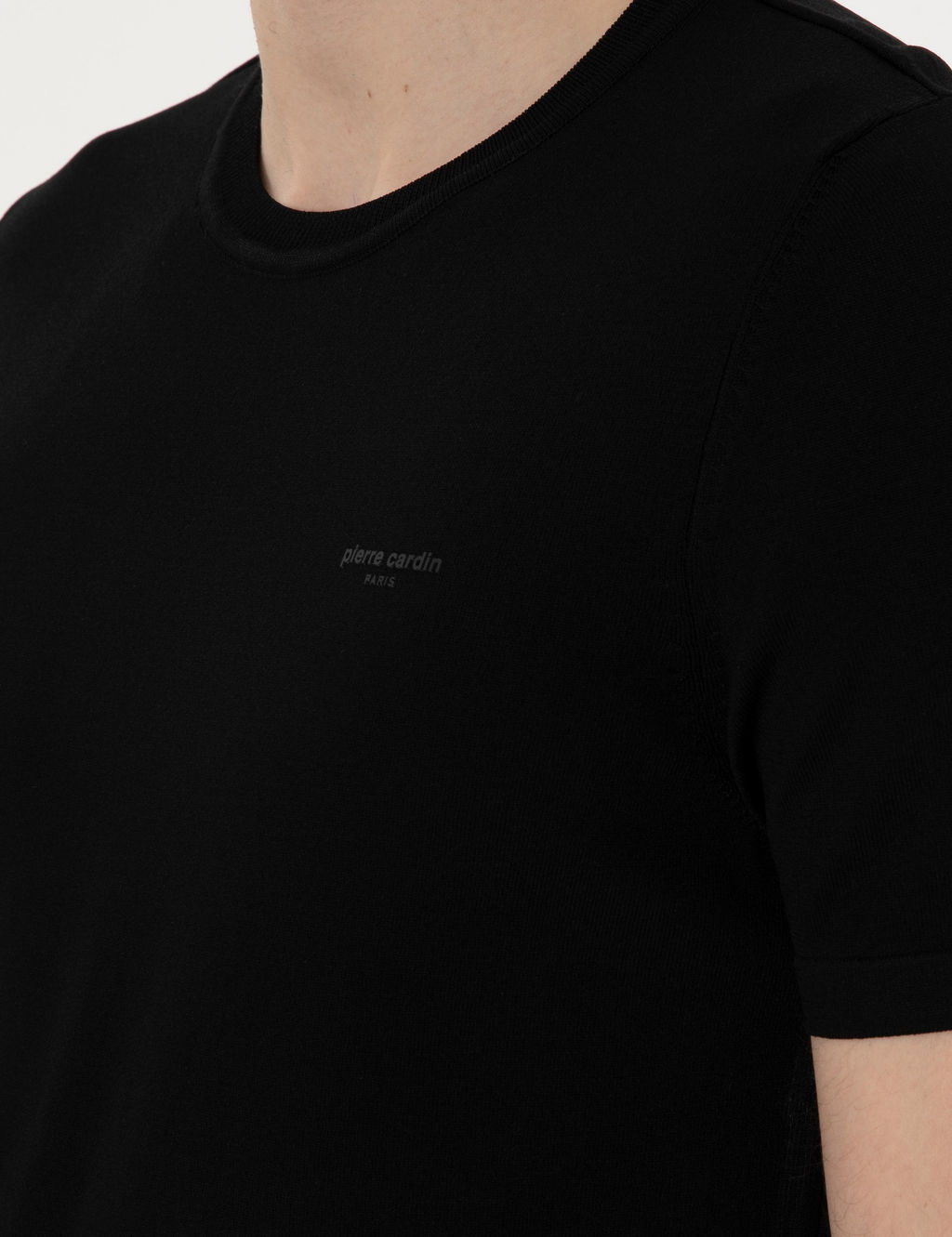Siyah Slim Fit Bisiklet Yaka Triko Ti__rt - Pierre cardin фото 7