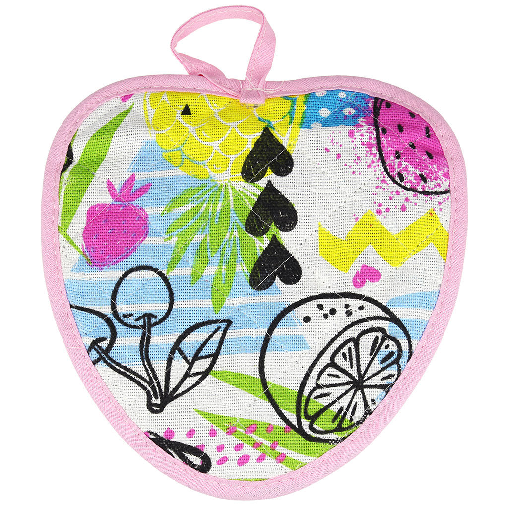 Прихватка с запахом 20х20см ФрешФут б/з, форма Клубника, рогожка 171г/м2, хлопок 100%, наполнитель - ватин 280г/м2, на пластмассовом подвесе, Домашняя мода (Россия)  фото 3