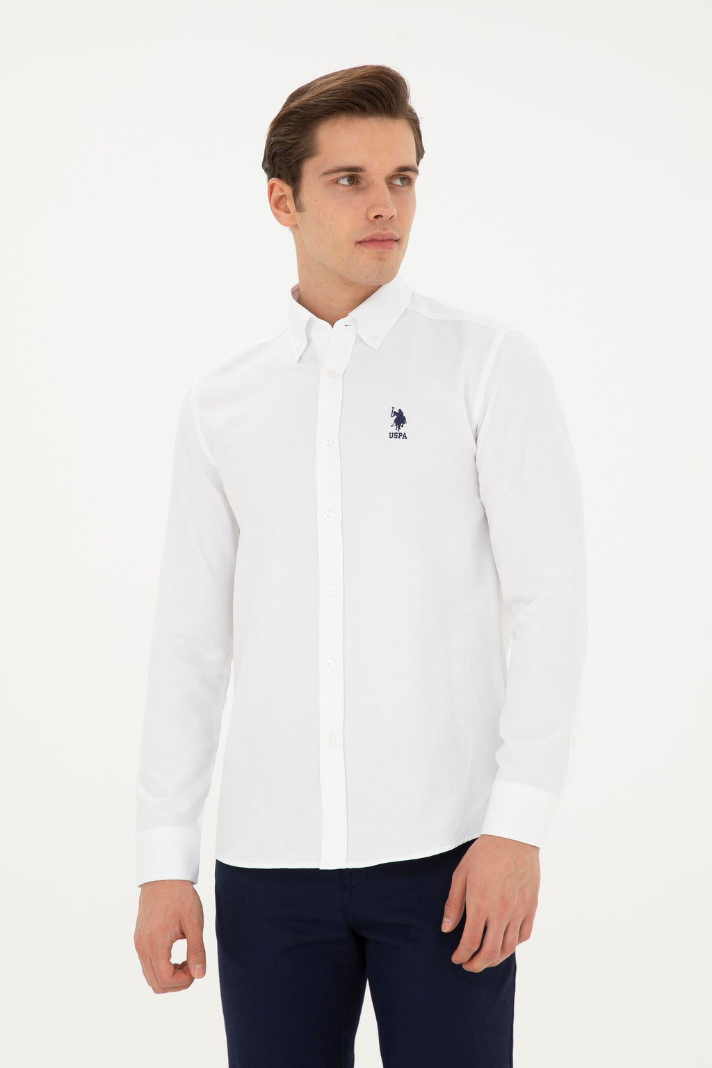 Мужская белая базовая рубашка с длинным рукавом - U.s. polo assn фото 3