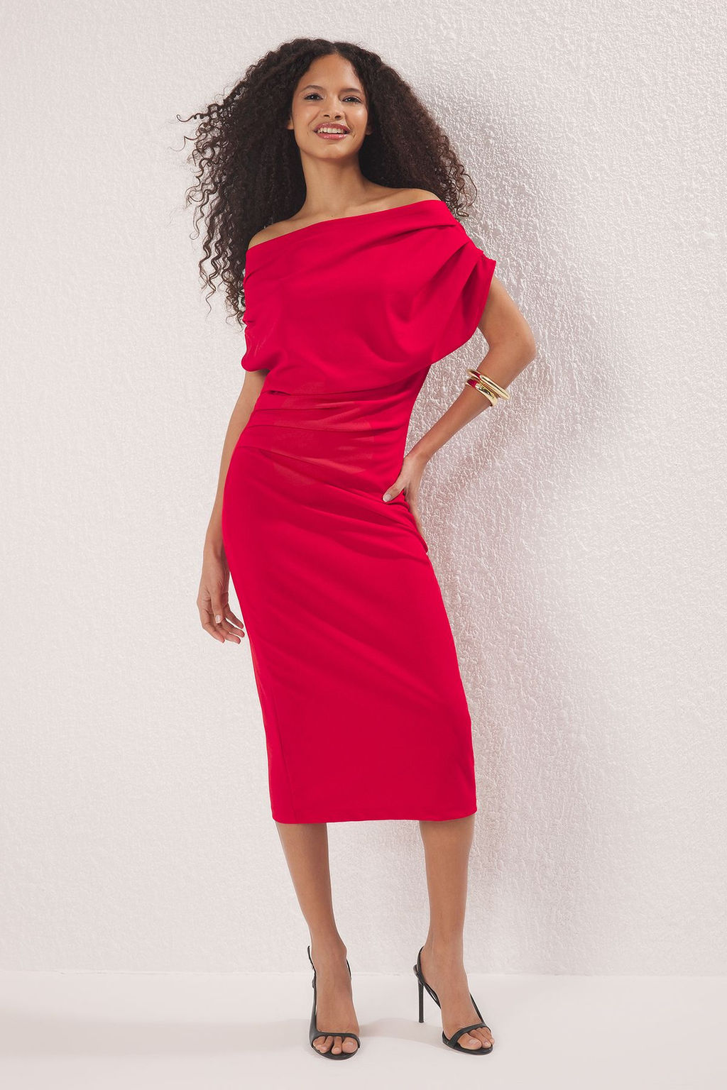 TRENDYOLMILLA Yag Yesili Midi Buzgu/Drape Detayl? Orme Elbise TWOSS25EL00780  фото 17