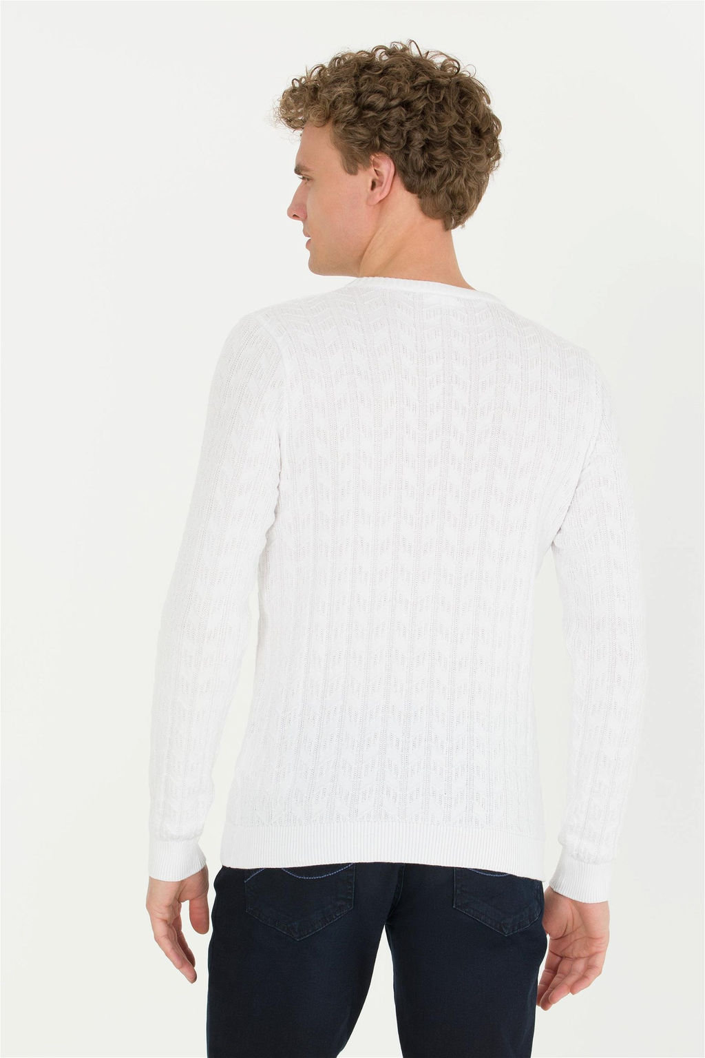 Мужской белый базовый трикотажный свитер с круглым вырезом - U.s. polo assn фото 11