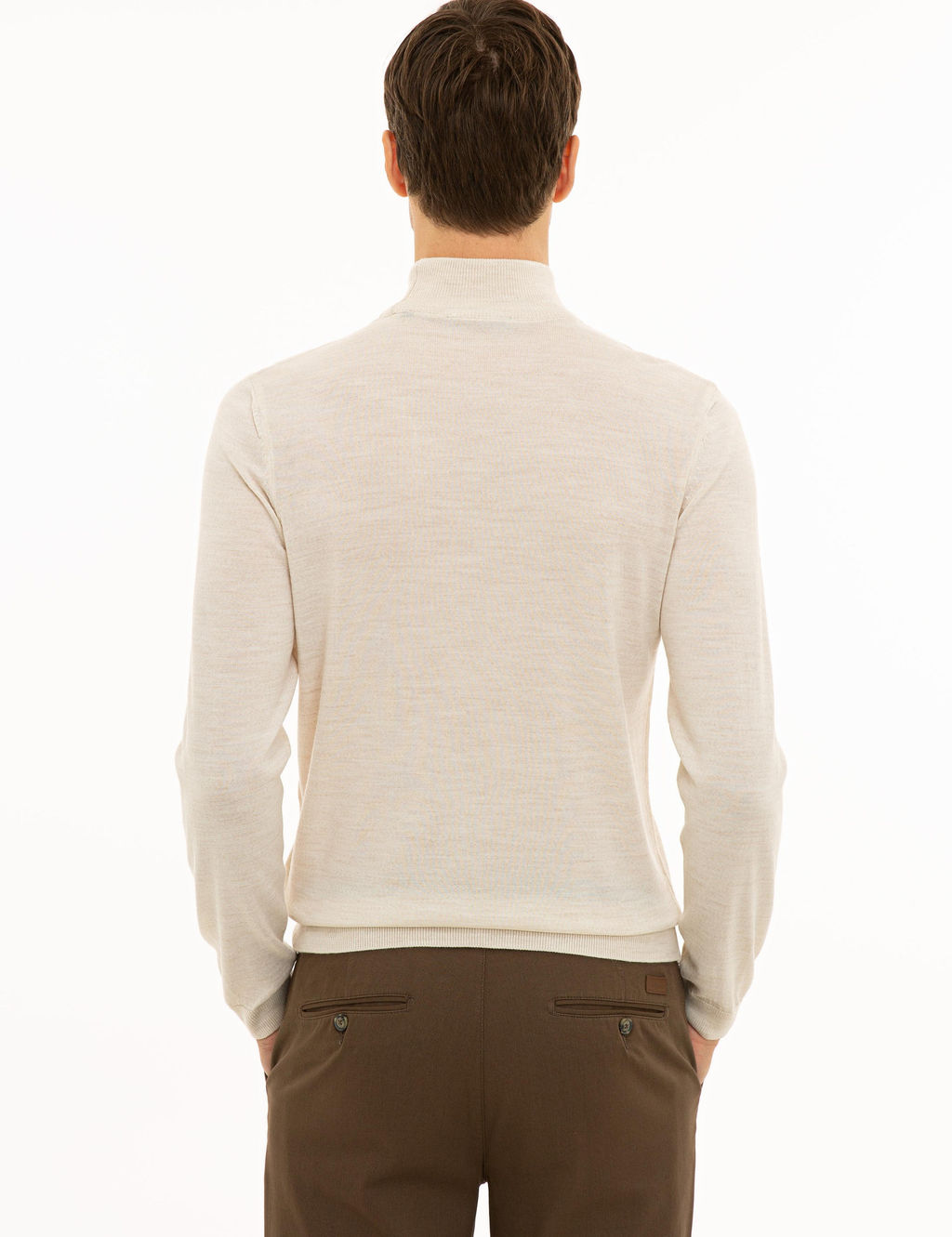 Bej Slim Fit Yar_m Bal_k__ Basic Triko Kazak