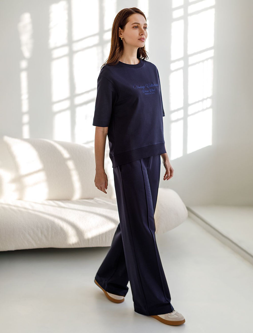 Футболка свободная с принтом из футера двухнитки с эластаном