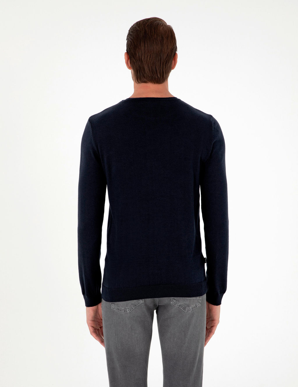 Lacivert Slim Fit Bisiklet Yaka Basic Triko Kazak
