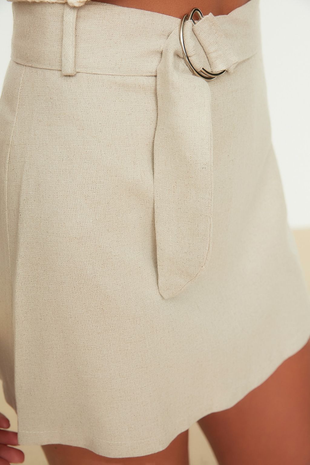 TRENDYOLMILLA KahverengI Mini Dokuma Keten kar?s?ml? Plaj Sort Etek TBESS21ET0124  фото 13