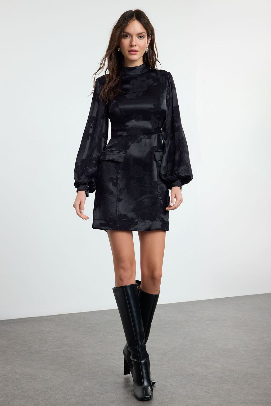 Siyah Animal A Kesim Mini Dokuma Elbise TWOAW25EL00475