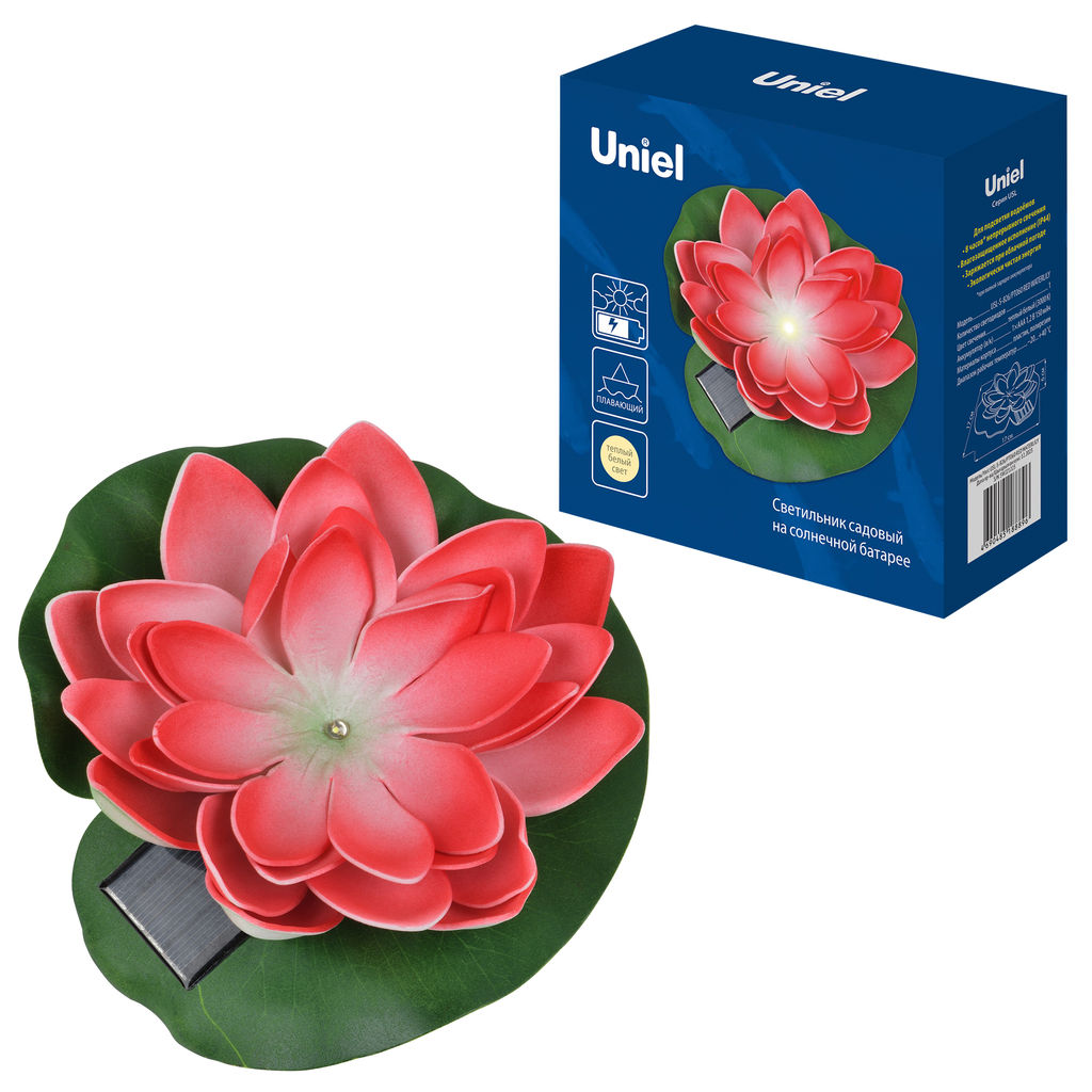 USL-S-826/PT060 RED WATERLILY Садовый светильник на солнечной батарее Красная кувшинка. Плавающий. 1 светодиода. Теплый белый свет. 1*ААA Ni-Mh аккумулятор в/к. IP44. TM Uniel - Volpe фото 11