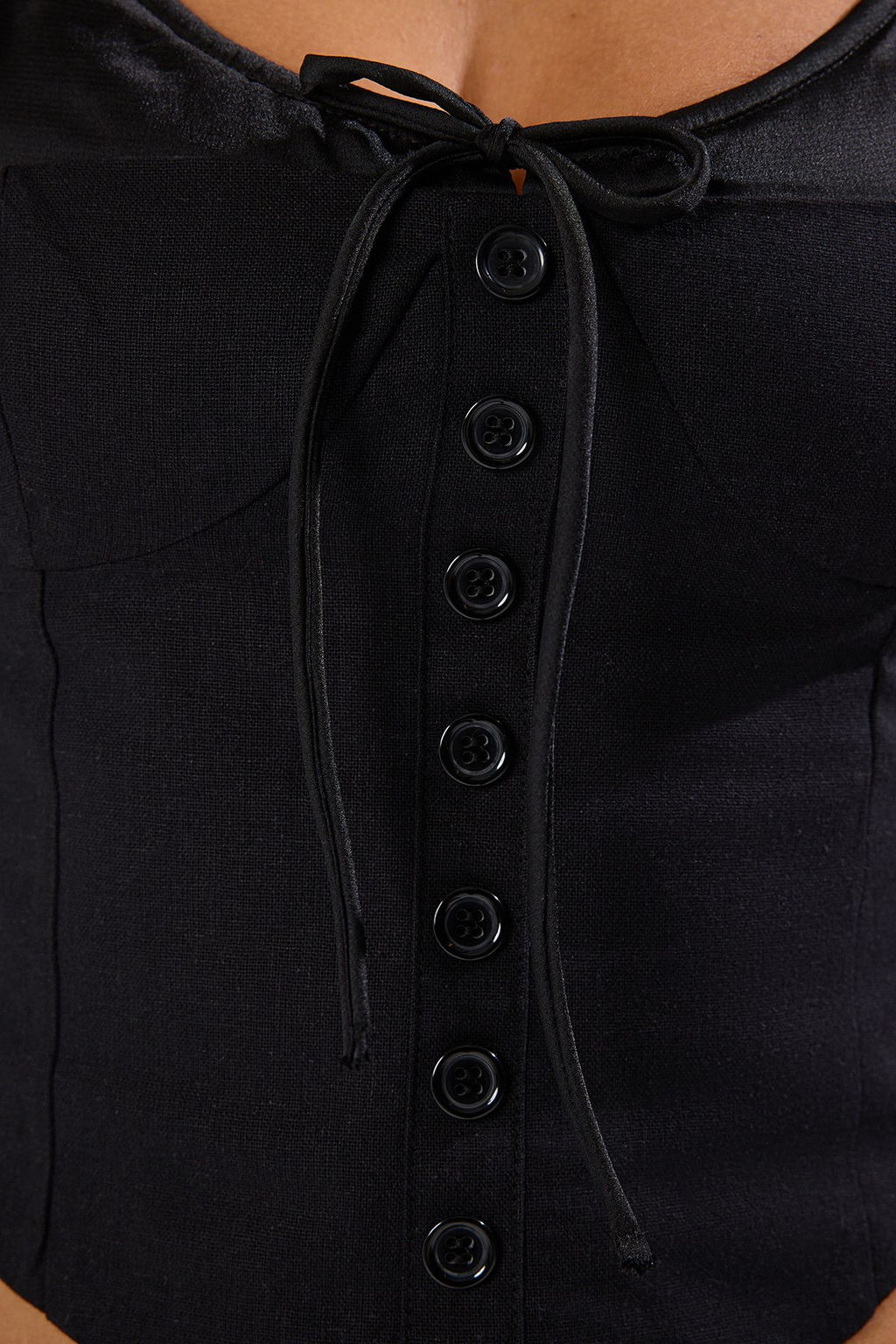 Trendyolmilla Siyah Keten Icerikli Saten Detayl? Fitted Ask?l? Dokuma Bluz TWOSS25BZ00419  фото 7