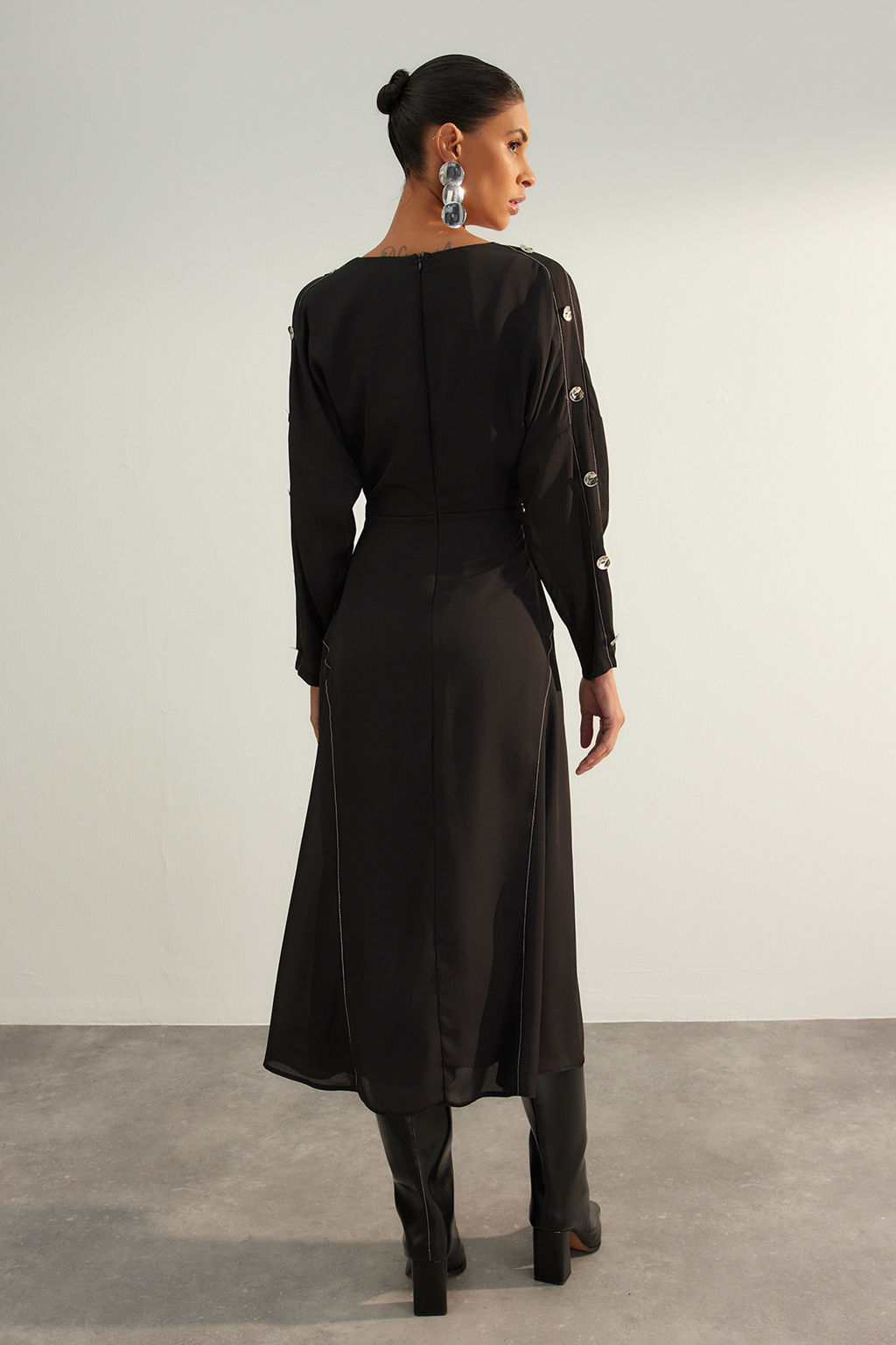 Trendyolmilla Limited Edition Siyah A Kesim Dikis Detayl? Dokuma Elbise TWOAW24EL00866  фото 5