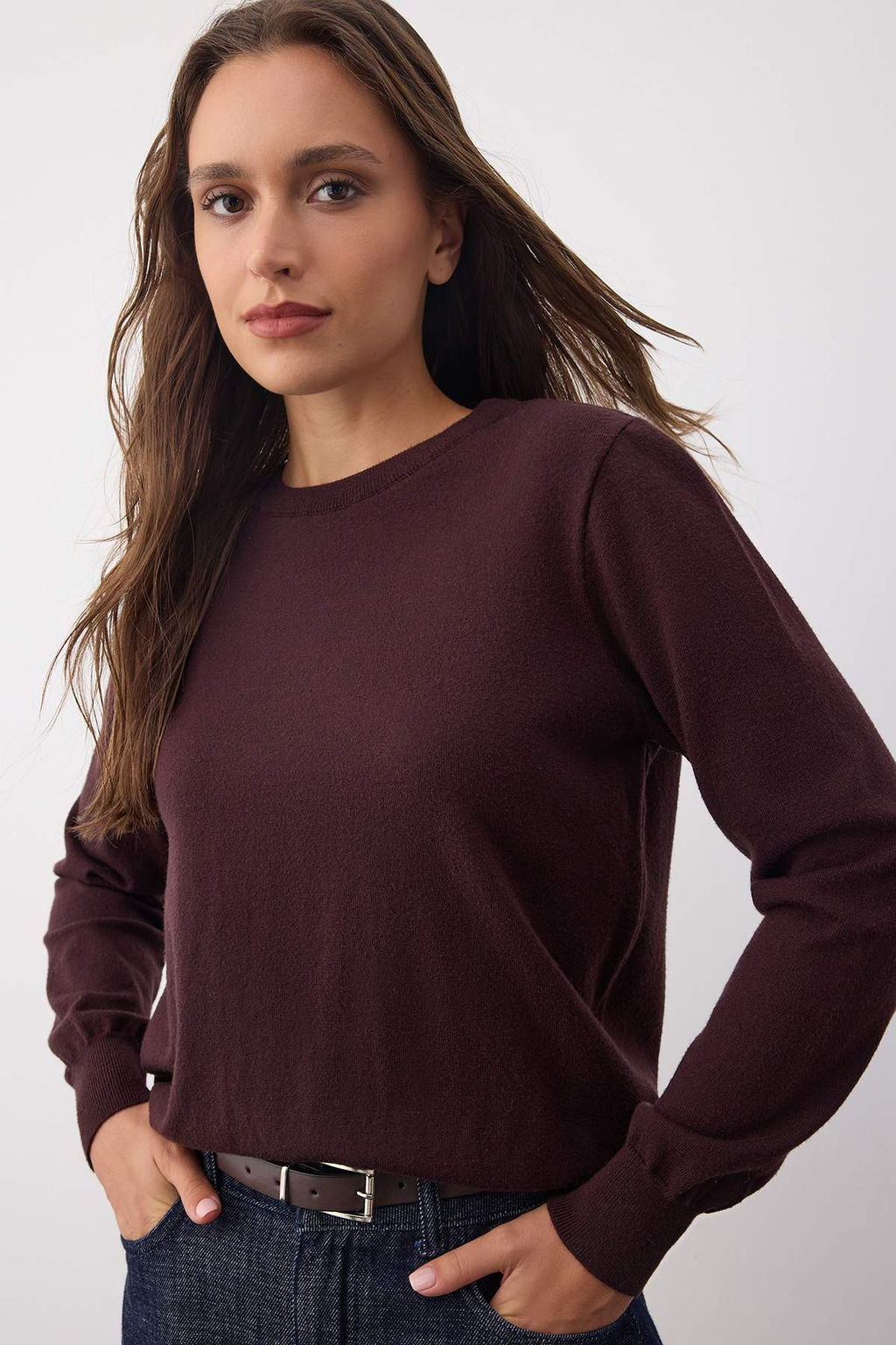 Wardrobe Essentials Kahverengi Premium Iplik/Ozel Iplikli Basic Triko Kazak | TWOAW26KZ00095
