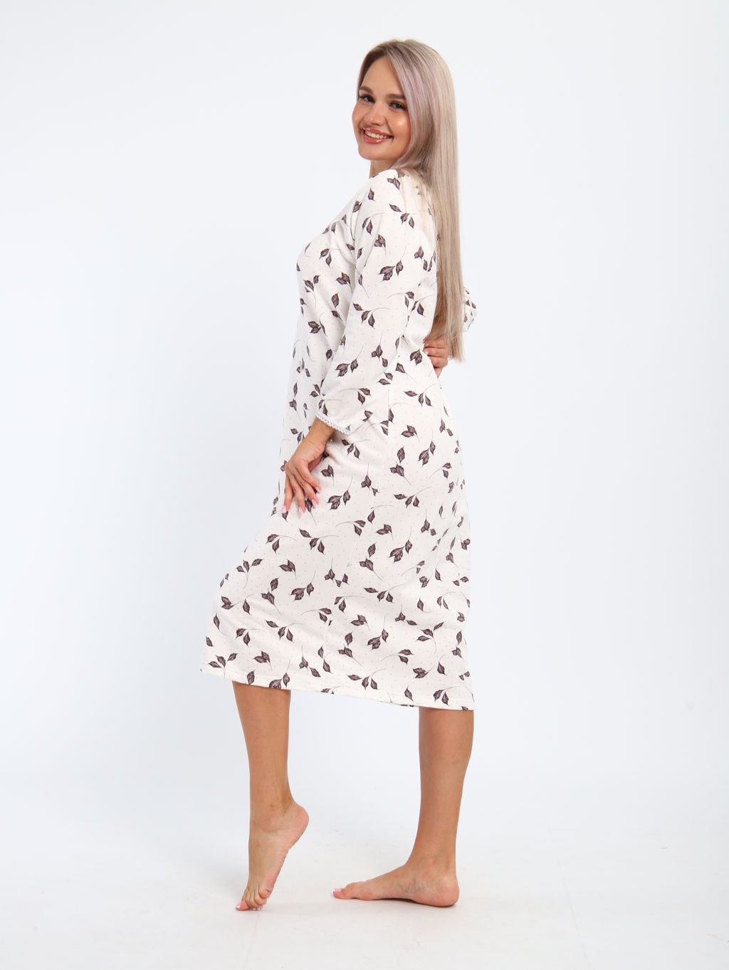 М37 Сорочка теплая футер (листья на молочном) - Иванушка-трикотаж фото 7