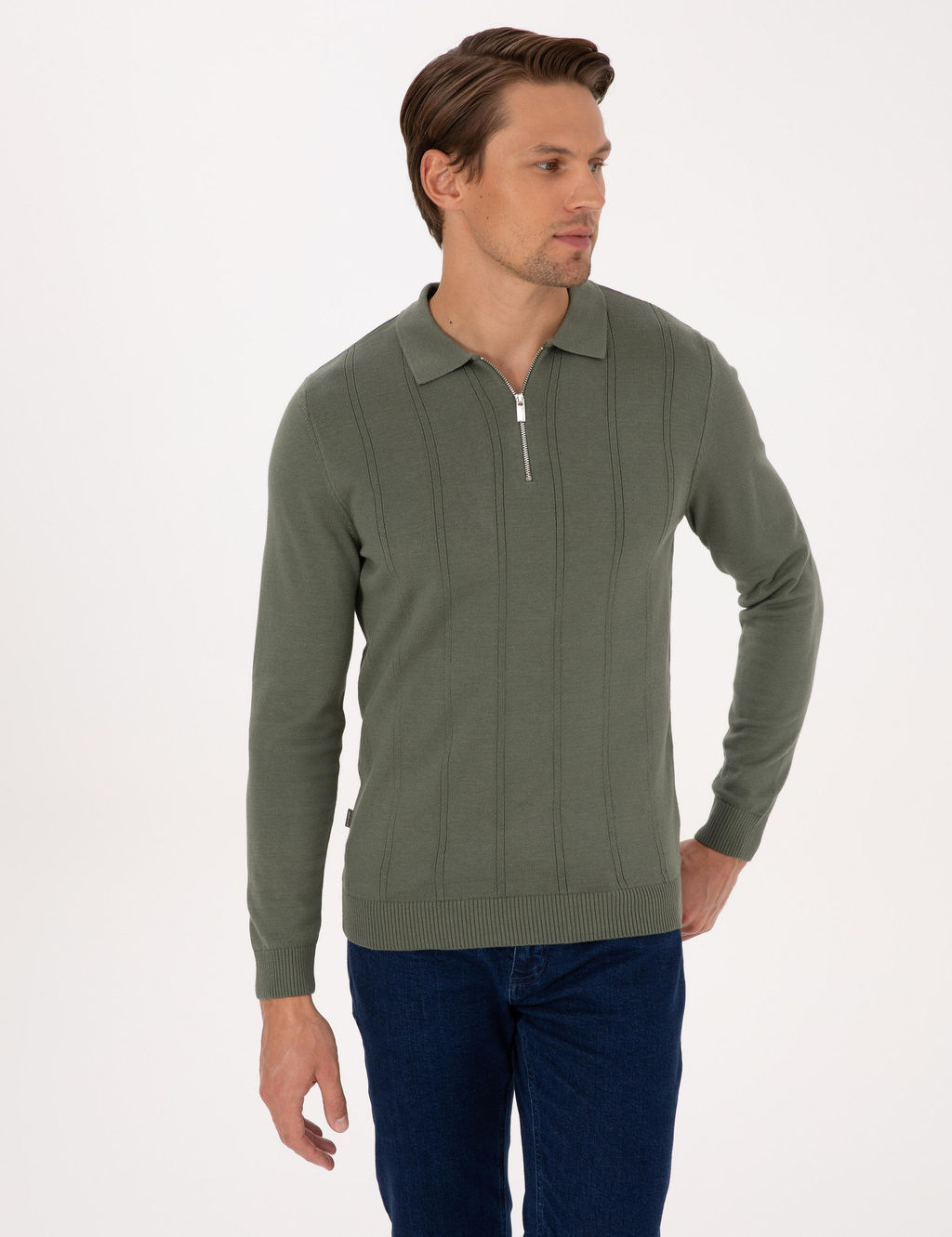 Duman Slim Fit Polo Yaka Fermuarl_ Triko Kazak - Pierre cardin фото 3