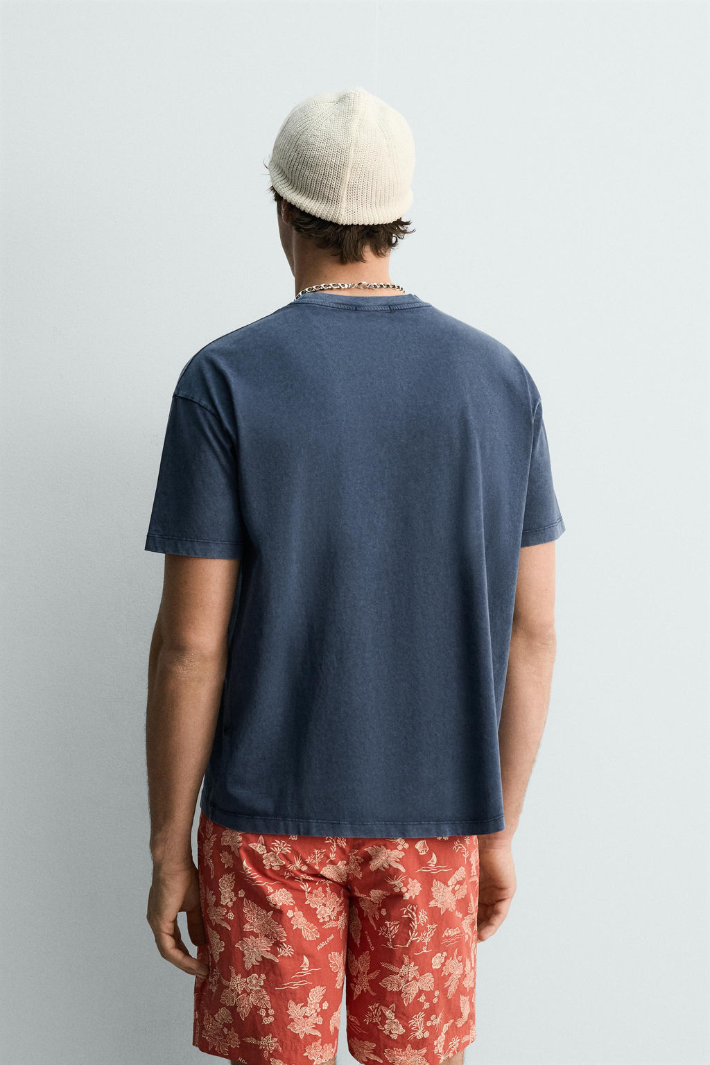 CAMISETA TEXTO EFECTO LAVADO / Azul