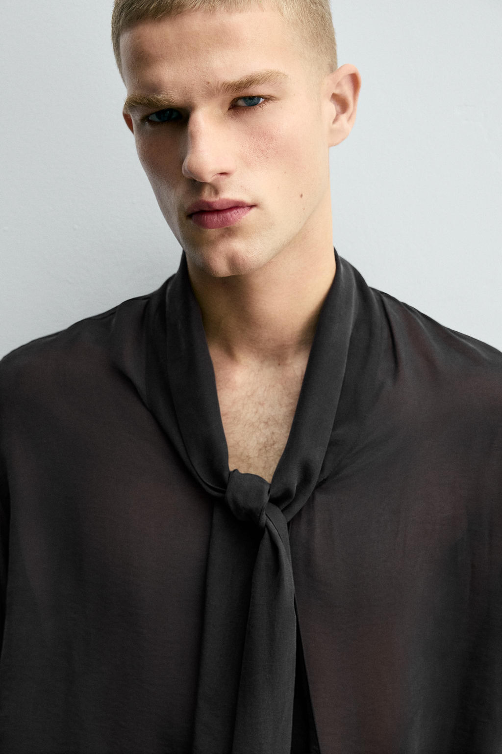 SEMI-SHEER SHIRT WITH BOW - Zara фото 5