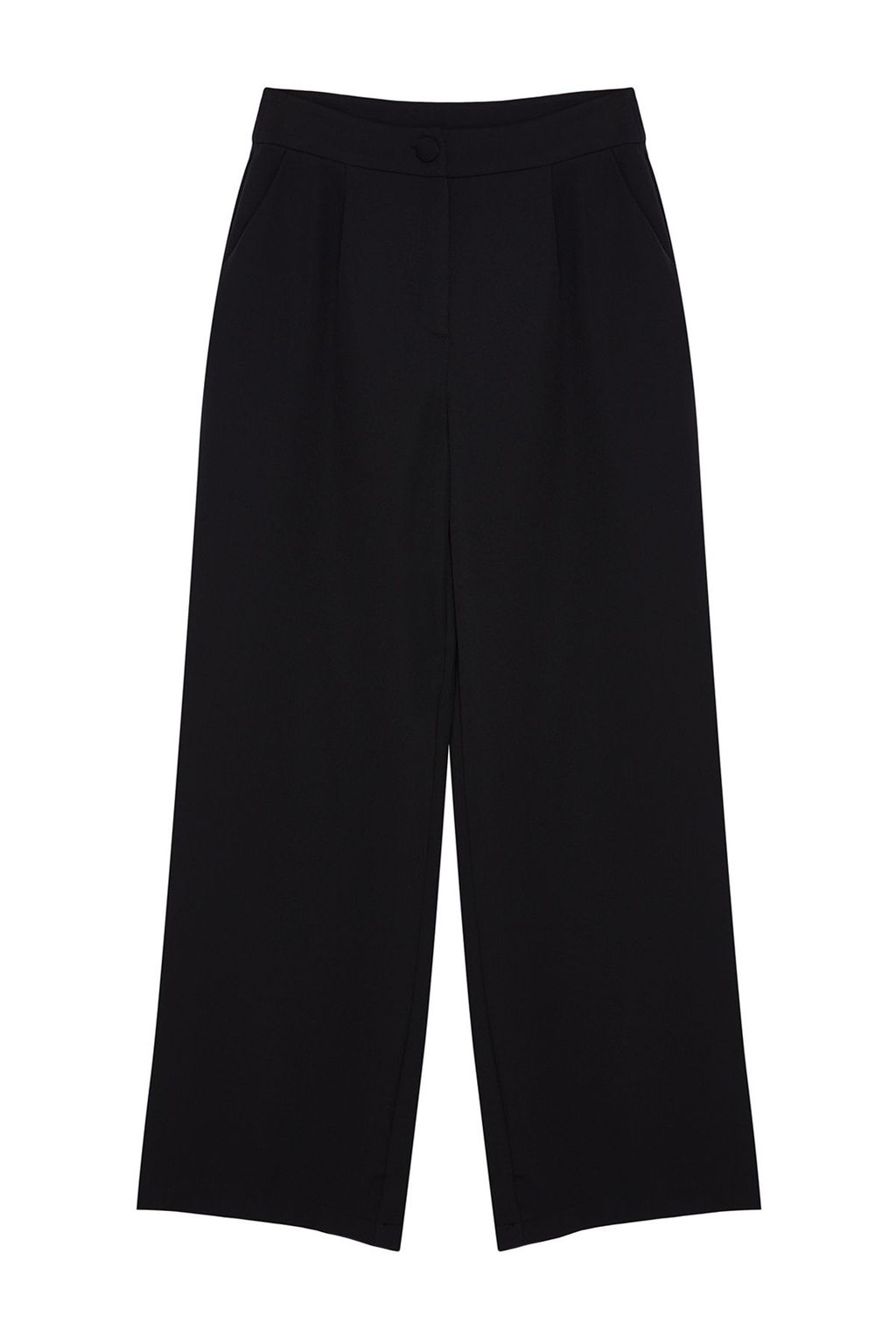 Siyah Wide Leg/Genis Paca Pilili Dokuma Kumas Pantolon TWOSS21PL0189