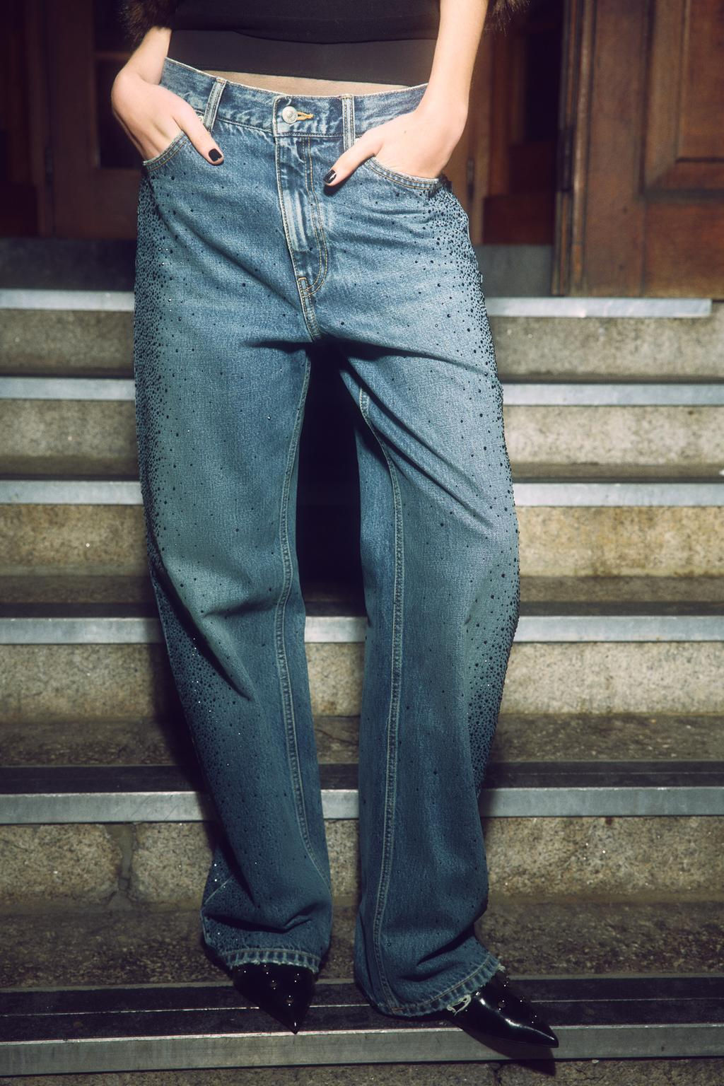 RELAXED FIT TRF DIAMANTE MID-WAIST JEANS - Zara фото 2