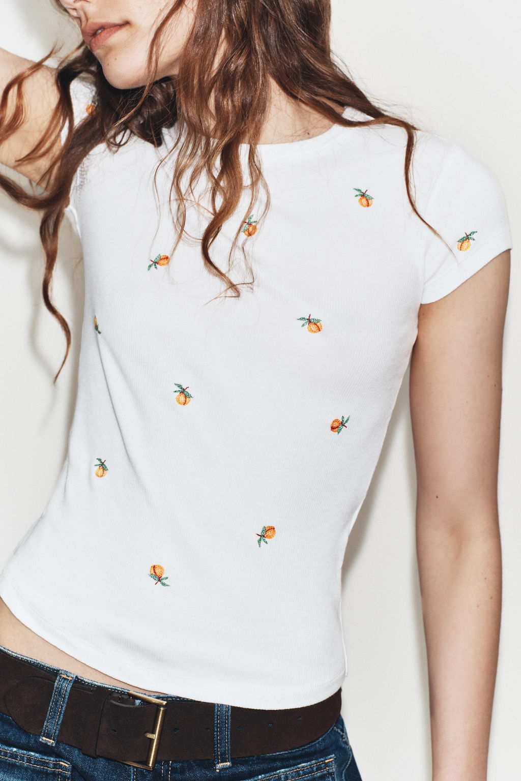 CAMISETA RIB MANGA CORTA BORDADOS / Blanco - Zara фото 2