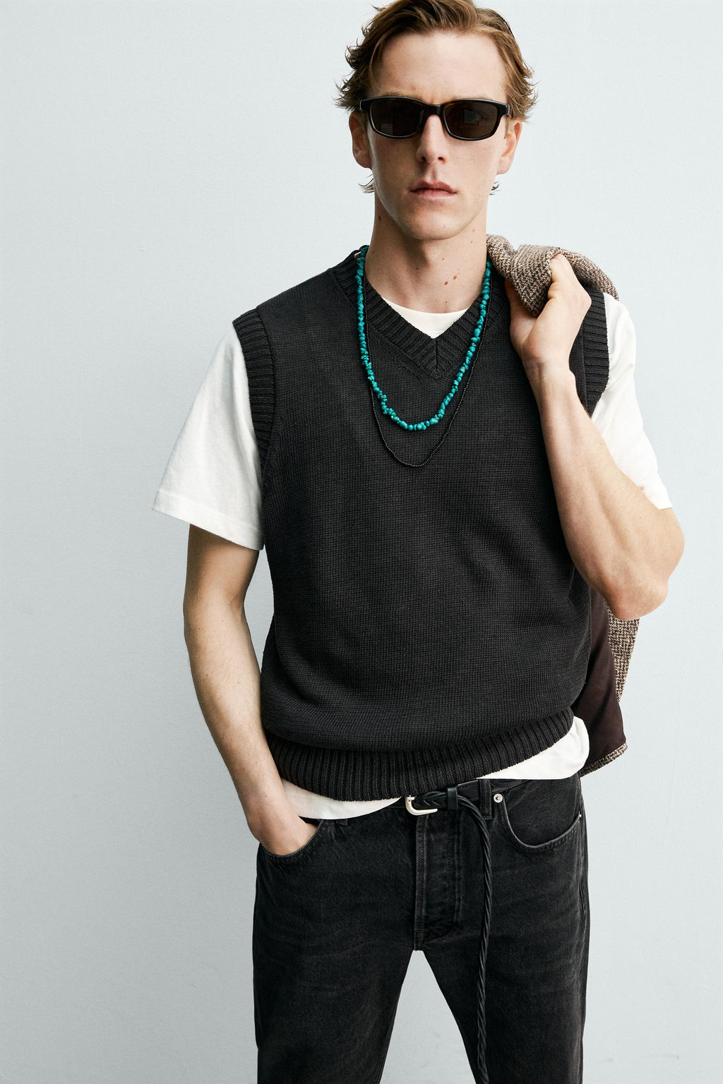CHALECO PUNTO 100% LINO AARON LEVINE X ZARA / Chocolate  фото 5
