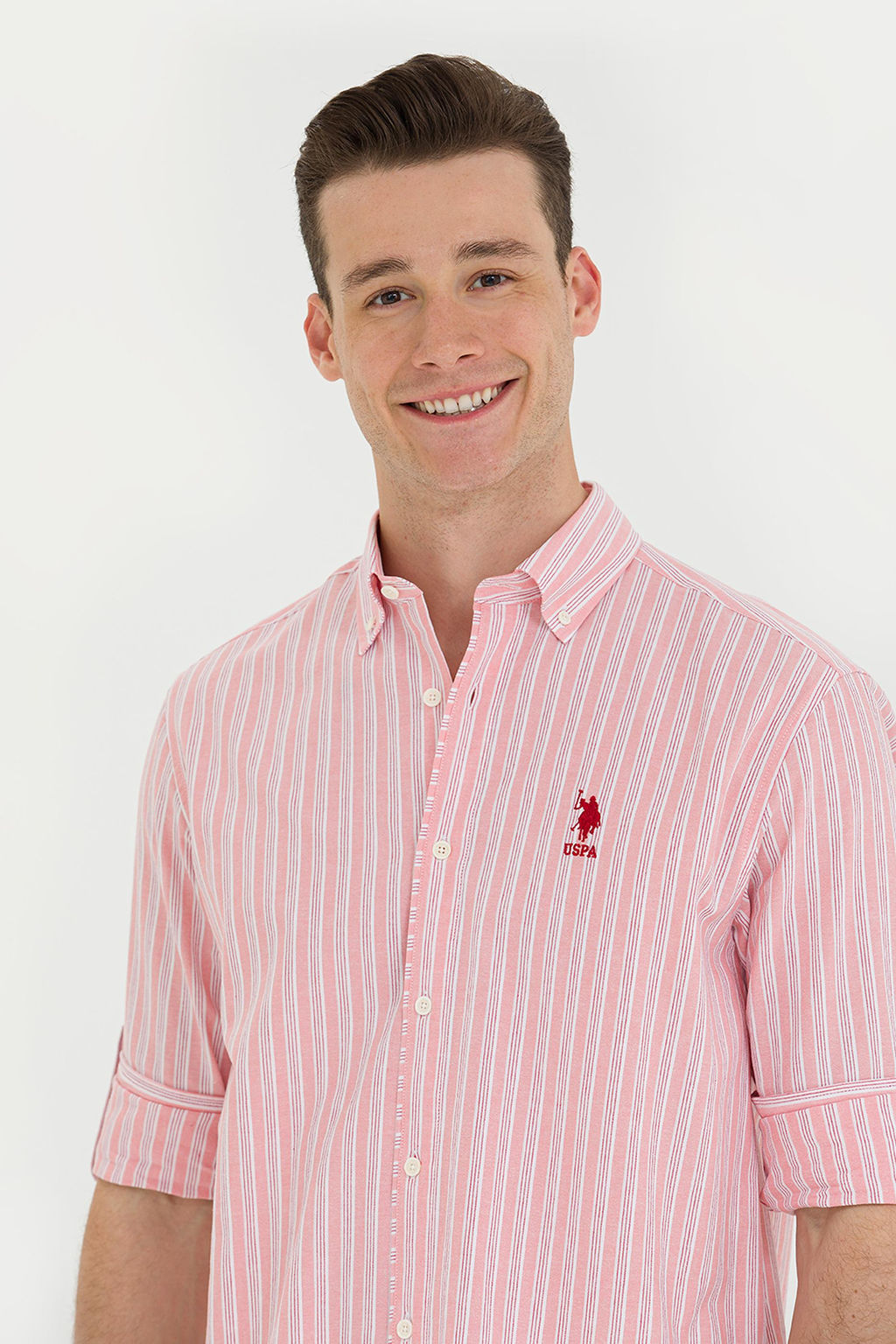 U. S. Polo Assn Мужская рубашка лосося в белую полоску - U.s. polo assn фото 2