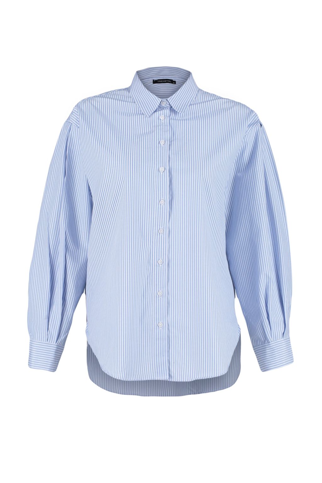 Mavi Cizgili Oversize/Genis Kal?p Dokuma Gomlek TWOSS23GO00144