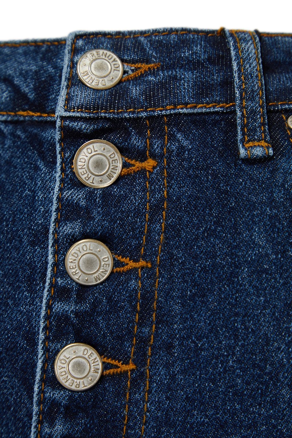 Koyu Mavi Onden Dugmeli Yuksek Bel Mini Denim Sort TWOSS22SR00112