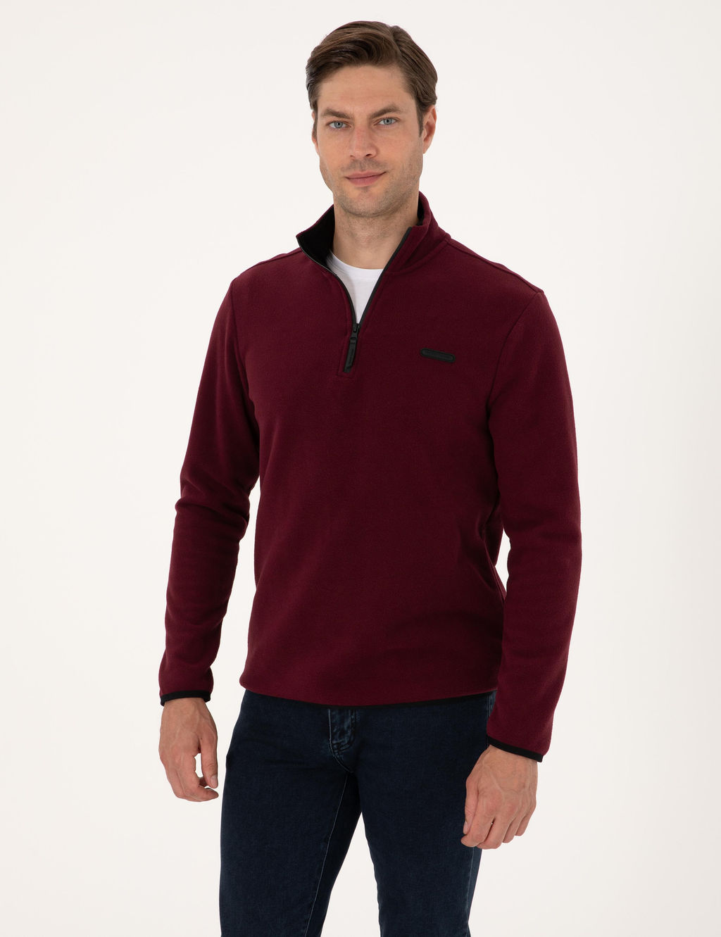 Bordo Regular Fit Yar_m Fermuarl_ Polar Sweatshirt