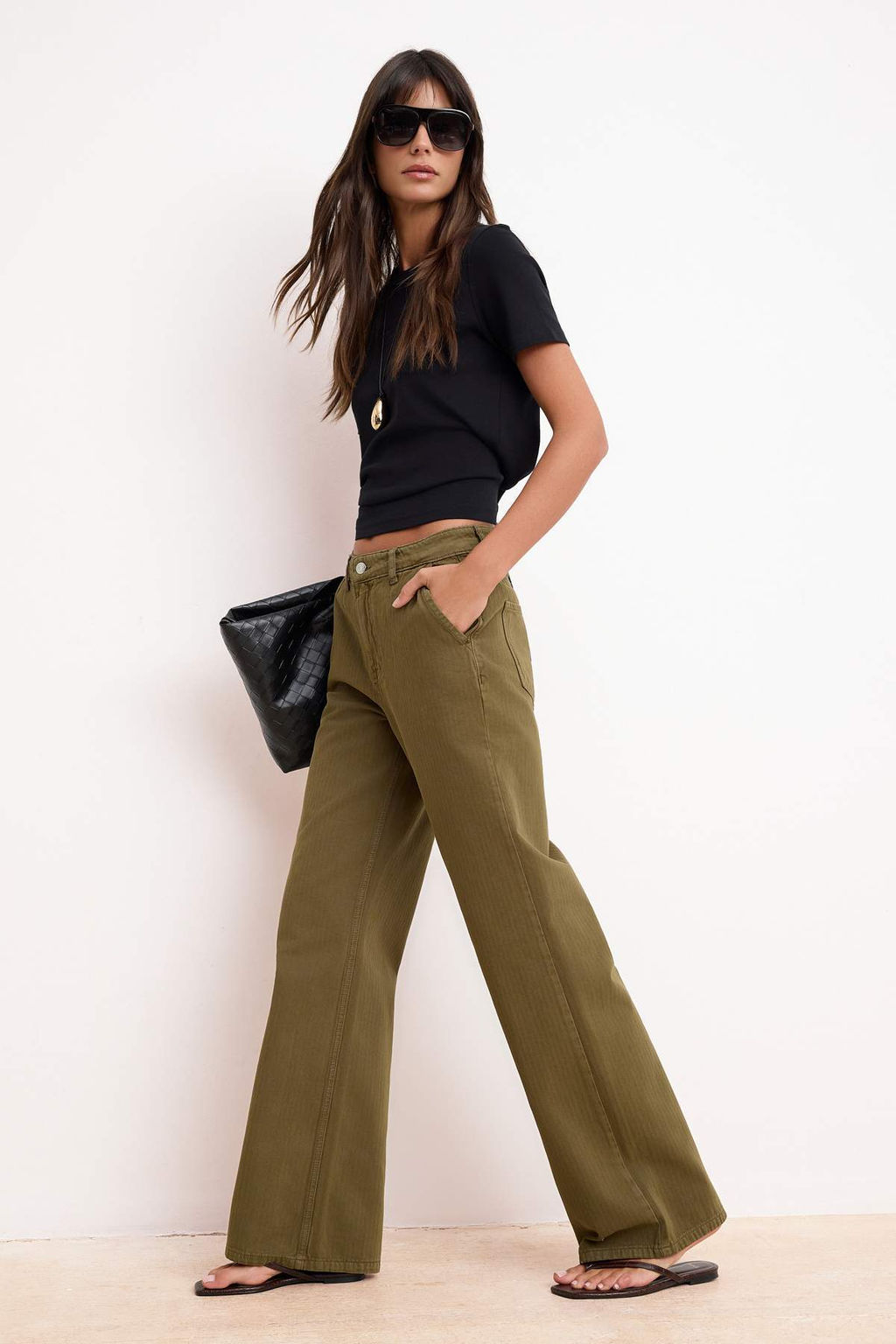 Haki DOKUMLU Yuksek Bel %100 Pamuk Wide Leg Jeans TWOSS26JE00014