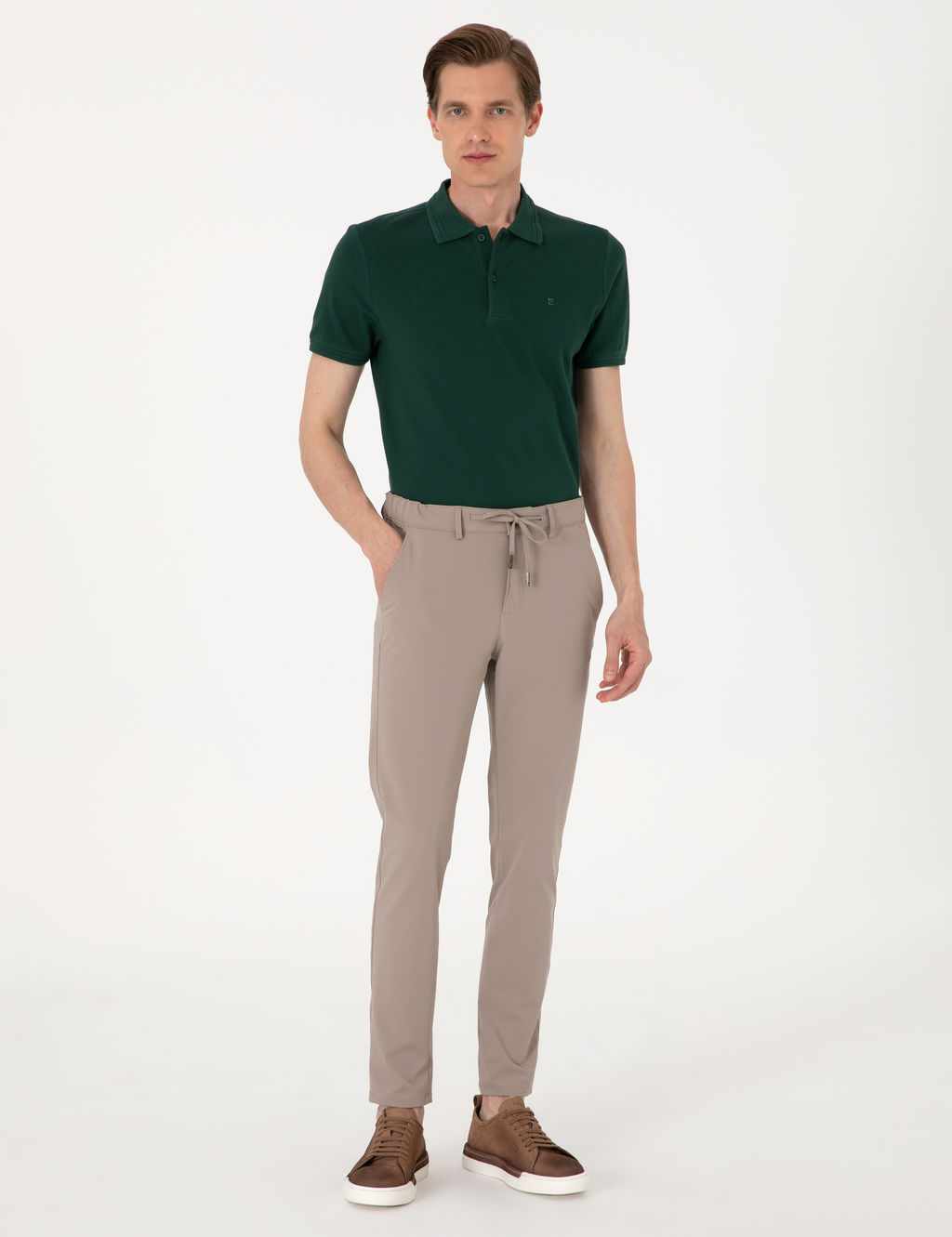 Koyu Ye_il Slim Fit %100 Pamuk Polo Yaka Basic Ti__rt