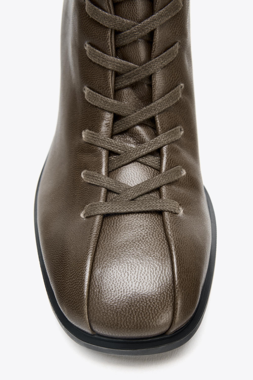 LEATHER LACE-UP ANKLE BOOTS - Zara фото 8