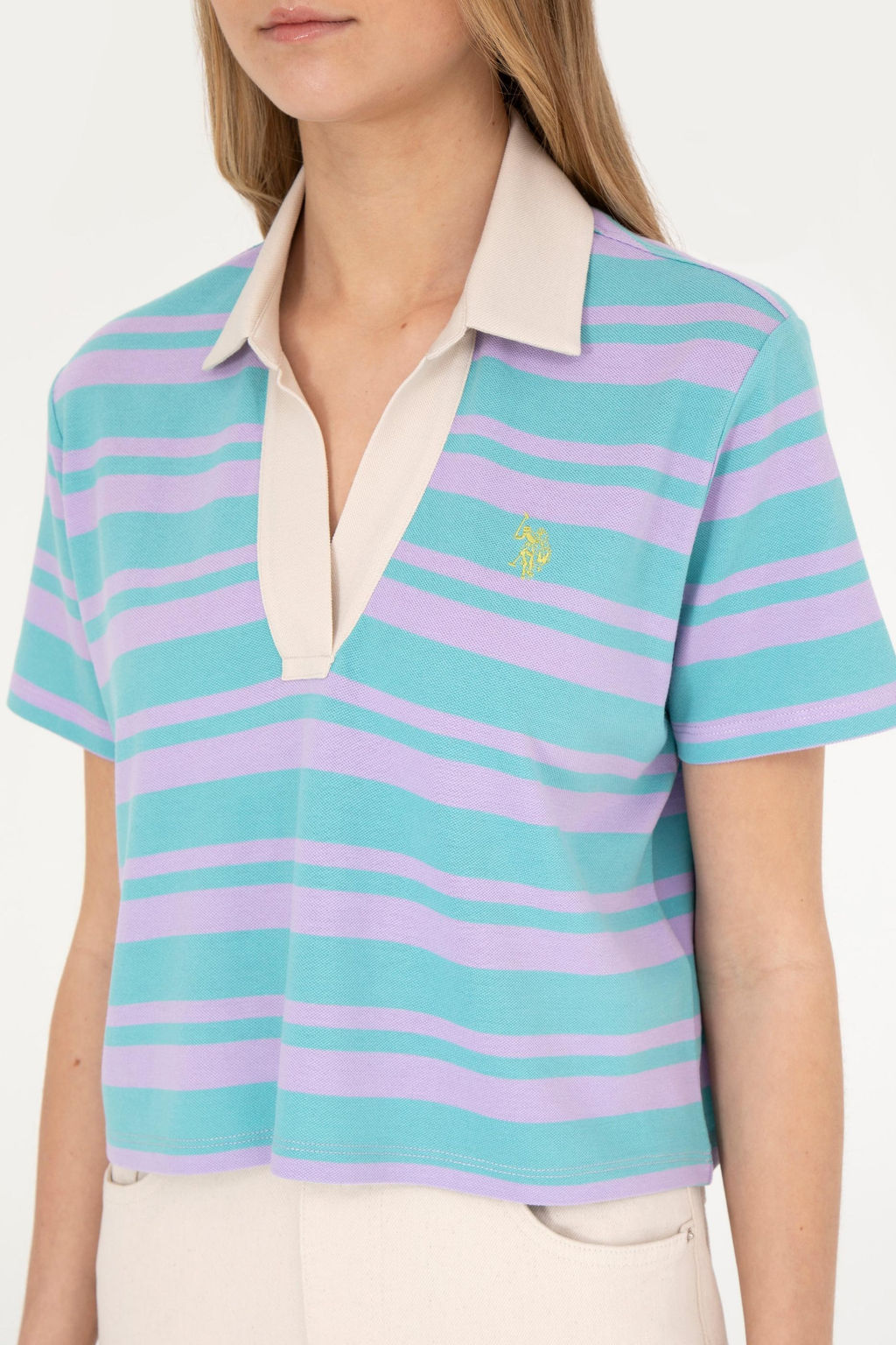 Женская сиреневая футболка с воротником-поло - U.s. polo assn фото 13