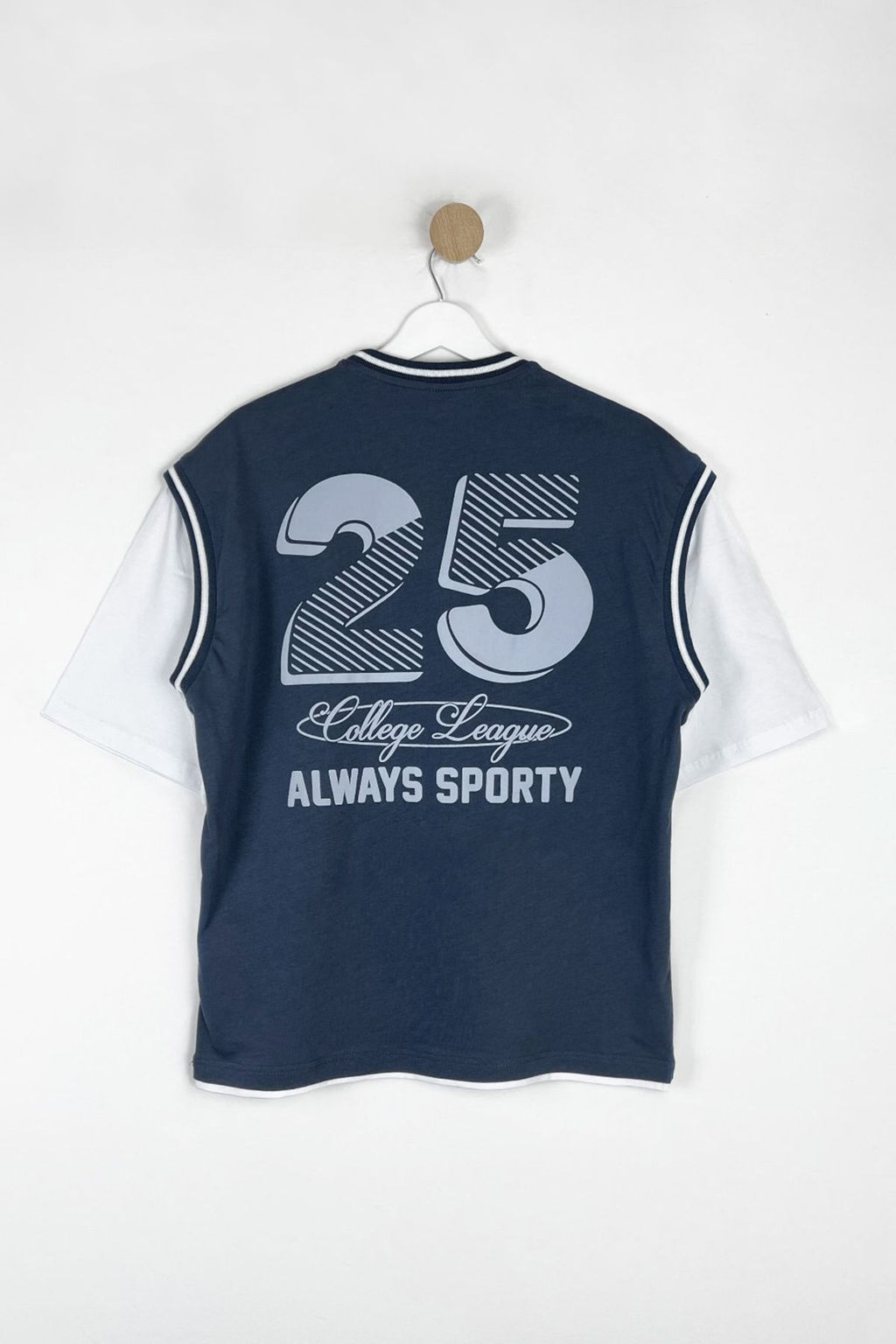 TRENDYOL MAN Indigo Oversize/Genis Kesim Kol Detayl? Bask?l? Kal?n %100 Pamuk T-Shirt TMNSS25TS00017 - Trendyolmilla фото 5