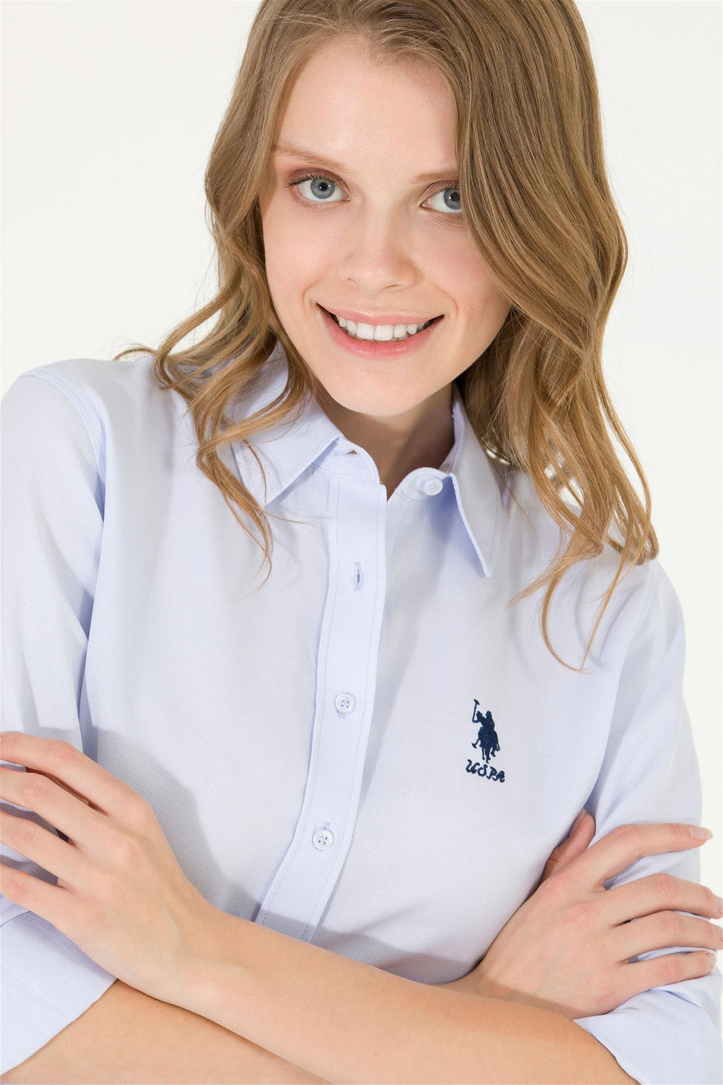 Женская голубая базовая рубашка с длинным рукавом - U.s. polo assn фото 10