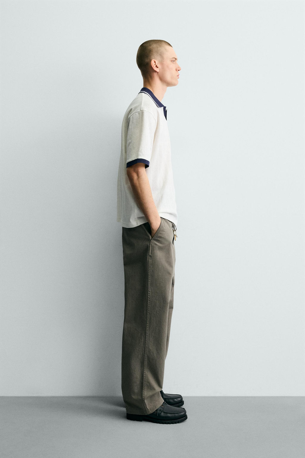POLO JACQUARD VERTICAL BORDADO / Crudo / Azul - Zara фото 4