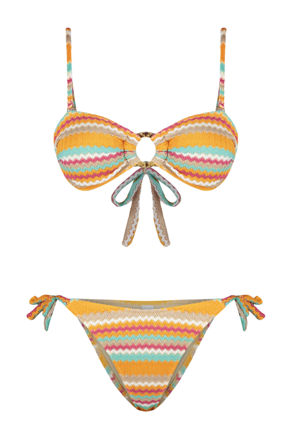 TRENDYOLMILLA Geometrik Desenli Straplez Aksesuarl? Dokulu Regular Bikini Tak?m? TBESS24BT00094  фото 6