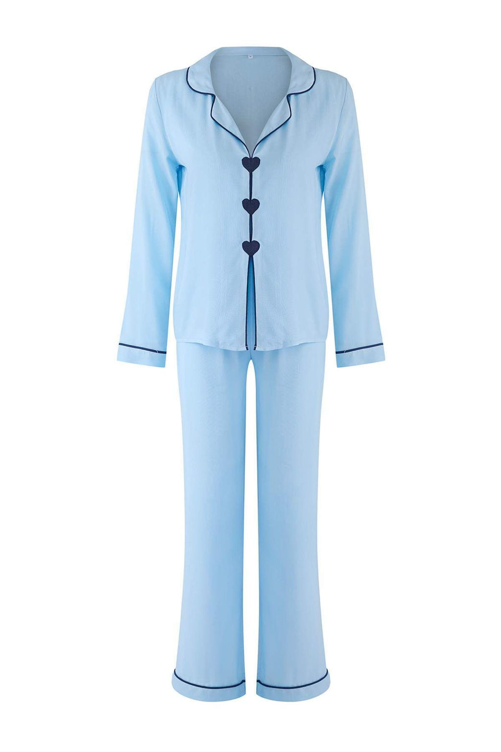 Trendyolmilla Ac?k Mavi Kalpli Biyeli Viskon Dokuma Pijama Tak?m? THMAW25PT00179  фото 6