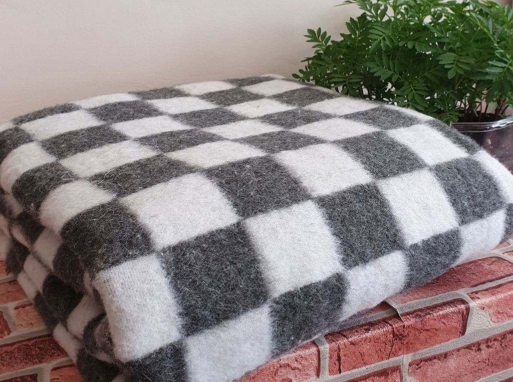 Одеяло 50% ОПШ-3 Клетка п/шерсть 100*140 сер-бел