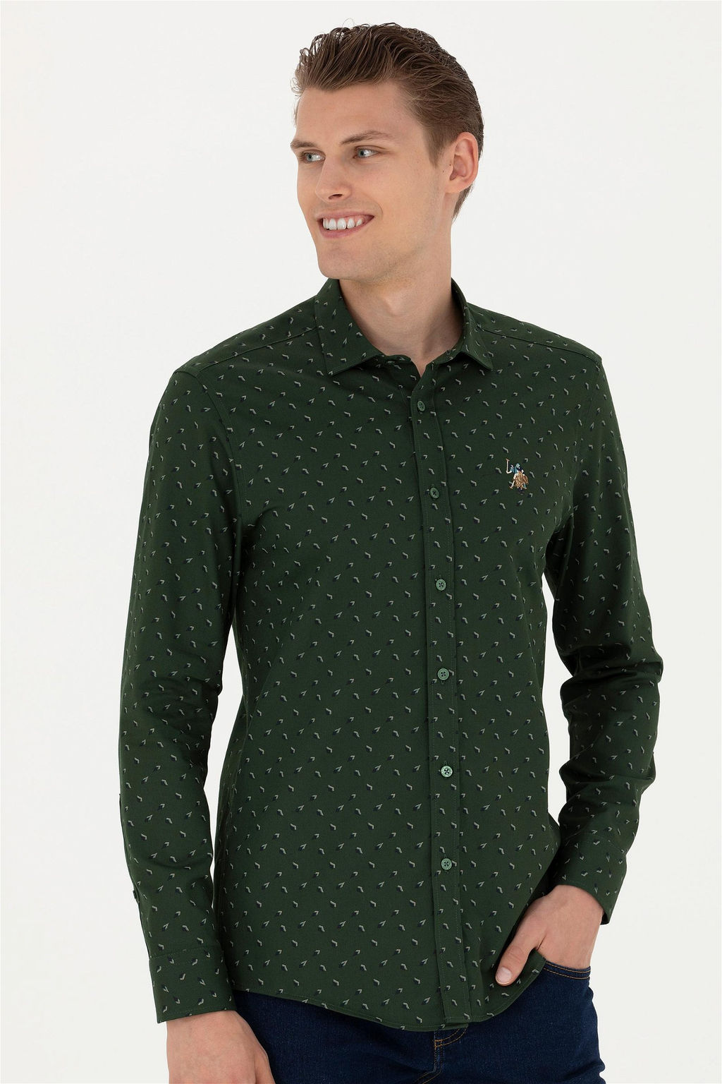 Мужская зеленая рубашка с длинным рукавом - U.s. polo assn фото 3