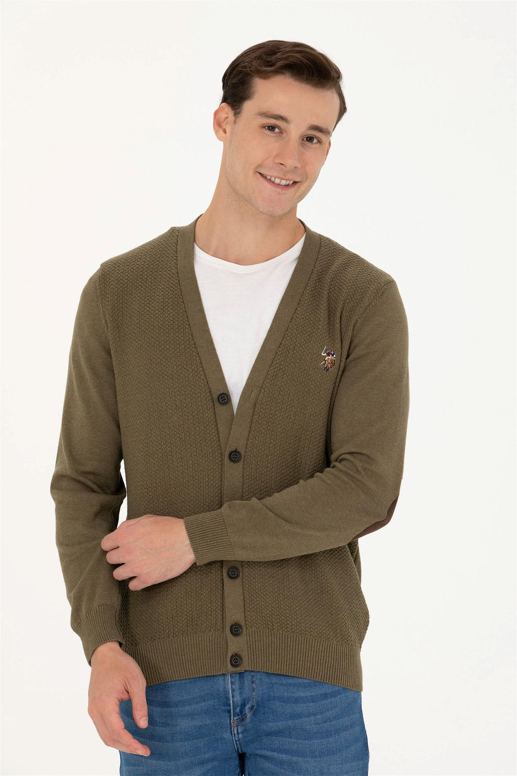 U. S. Polo Assn Мужской базовый трикотажный кардиган цвета хаки меланж - U.s. polo assn фото 10