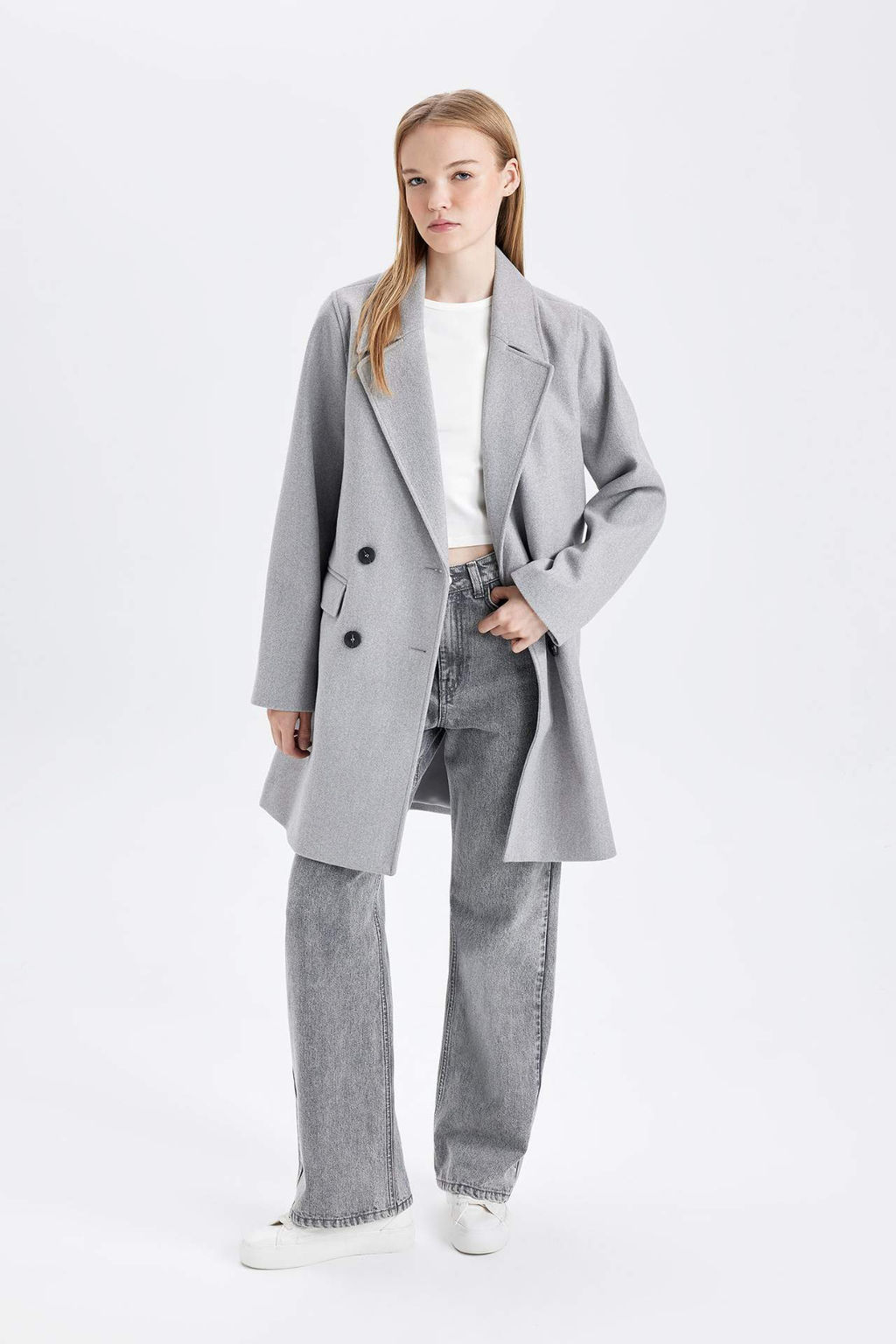 Ruzgar Gecirmez Uzun Kase Kaban Oversize Genis Kal?p Kruvaze Yaka Dugmeli - Defacto фото 3