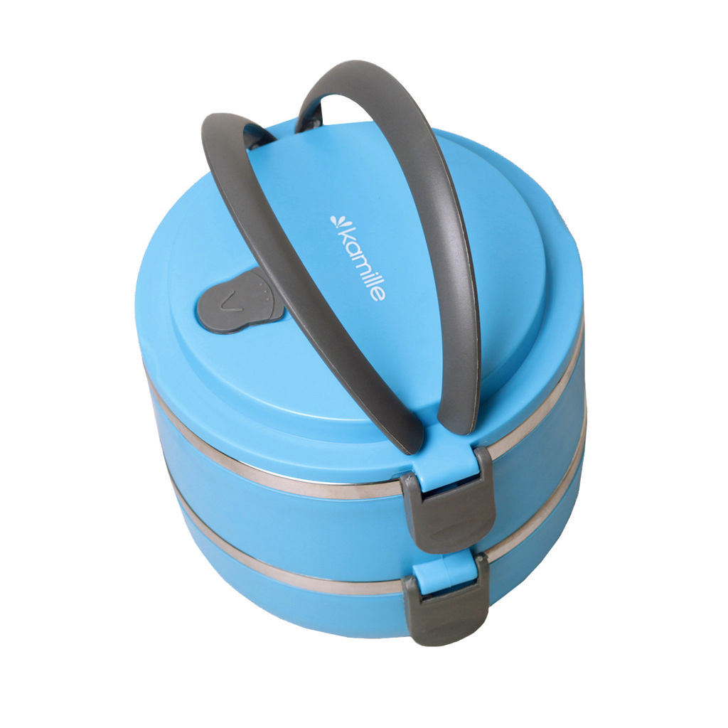 Ланч-бокс двойной 1400 мл 16,5*15*13,5 см пласт. корпус, внутр емкость нерж, арт. 2106