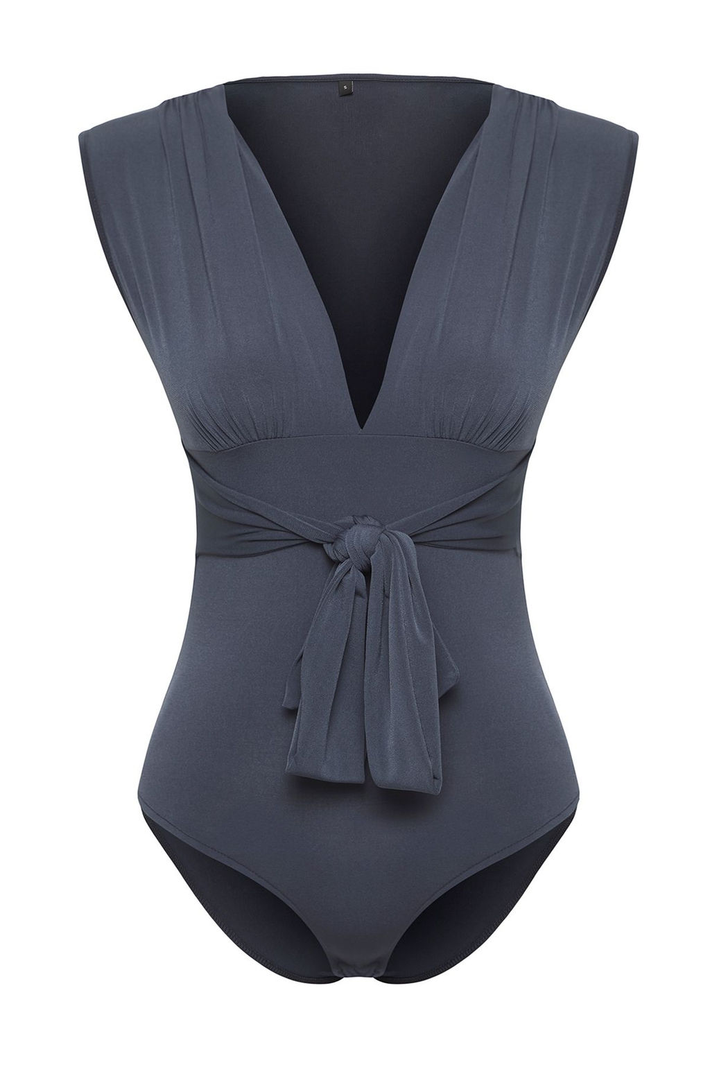 Antrasit Baglama Detayl? V Yaka Fitted/Vucuda Oturan Esnek C?tc?tl? Orme Body TWOSS23BD00055