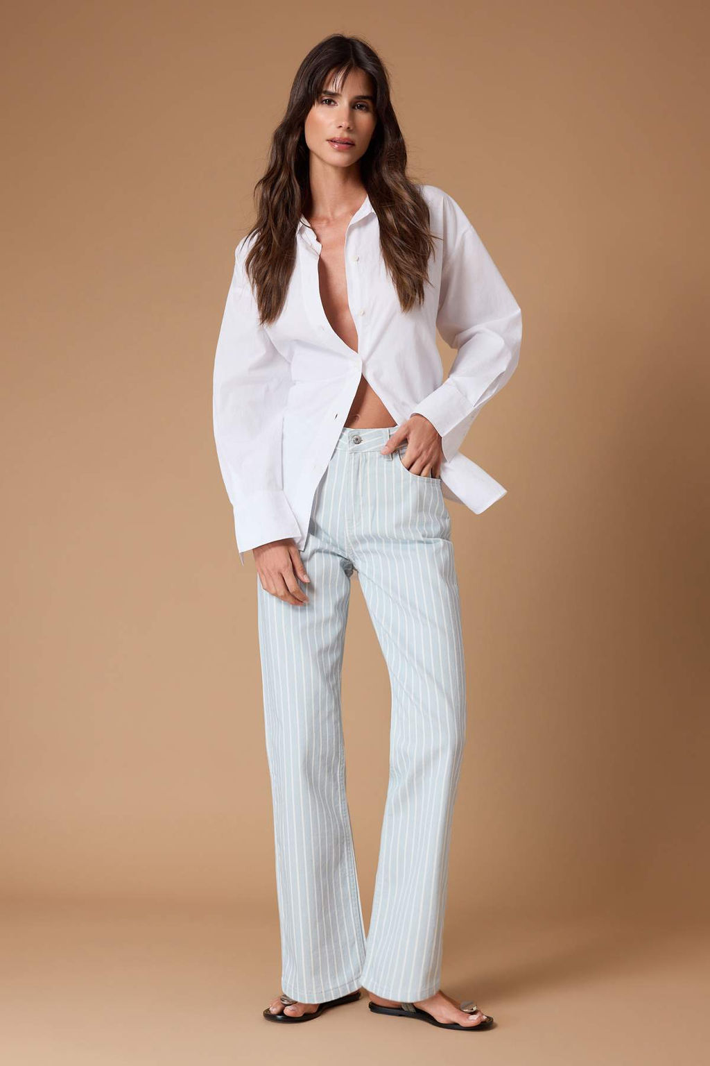 Cok Renkli DOKUMLU Cizgili Yuksek Bel Straight Duz Kesim Jeans TWOSS26JE00236 - Trendyolmilla фото 2