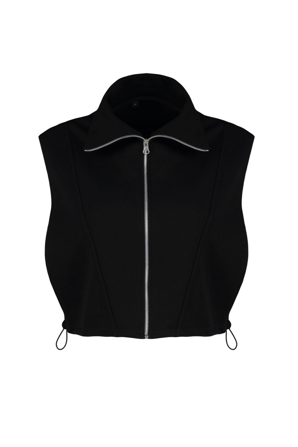 Siyah Relaxed/Rahat Kal?p Fermuarl? Dik Yaka Ay Kol Kal?n Yelek TWOSS24YE00011