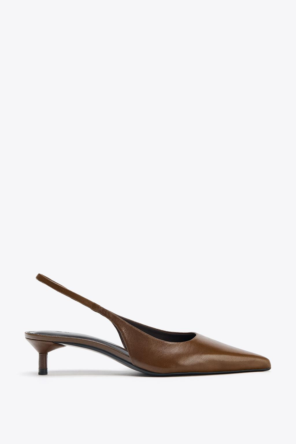 LEATHER KITTEN HEEL SHOES - Zara фото 3