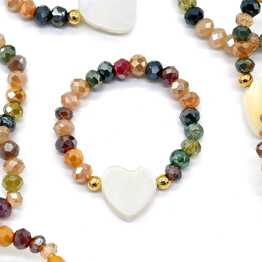 Колечко на резинке с перламутром Сердце и цирконом цвет небесно голубой - Радуга камня фото 19