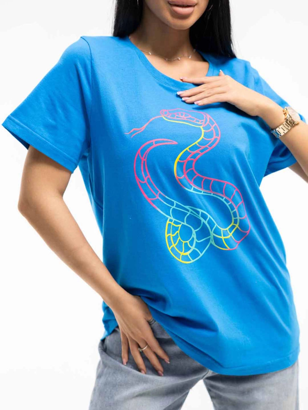 Футболка женская, цвет голубой