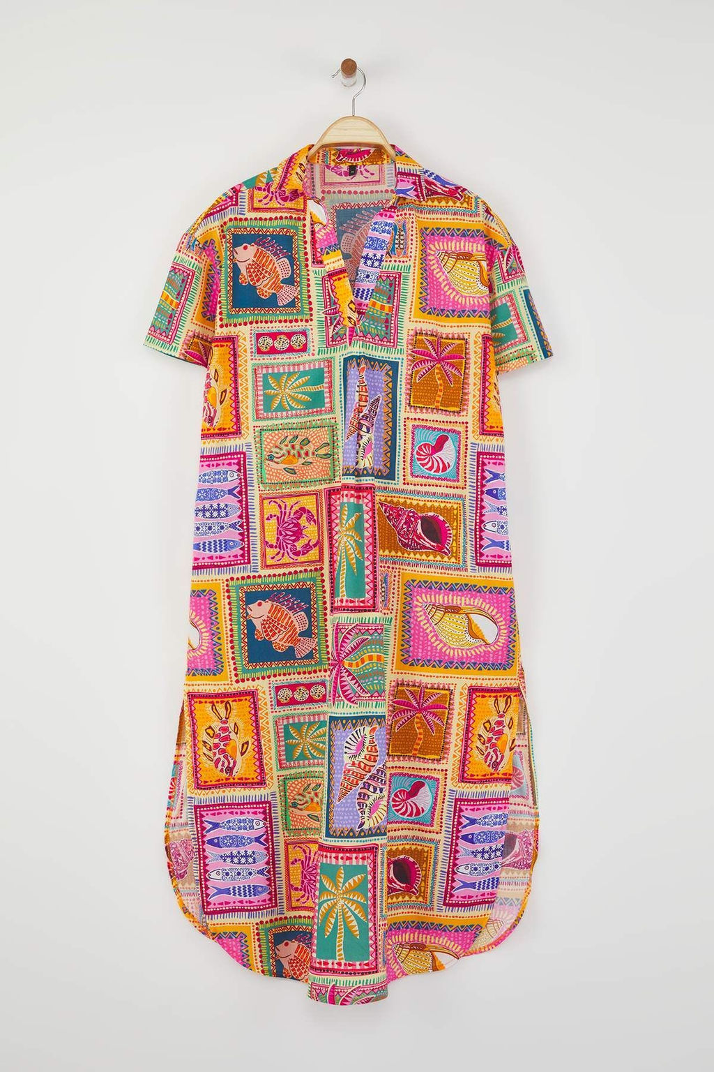 Tropikal Desenli Dokuma Y?rtmacl? %100 Pamuk Plaj Midi Elbise TBESS25EL00050